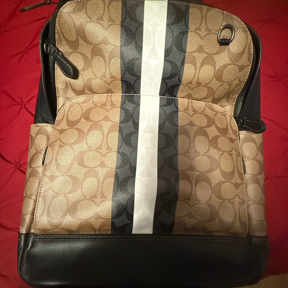 Coach Tan and Black Monogram Backpack